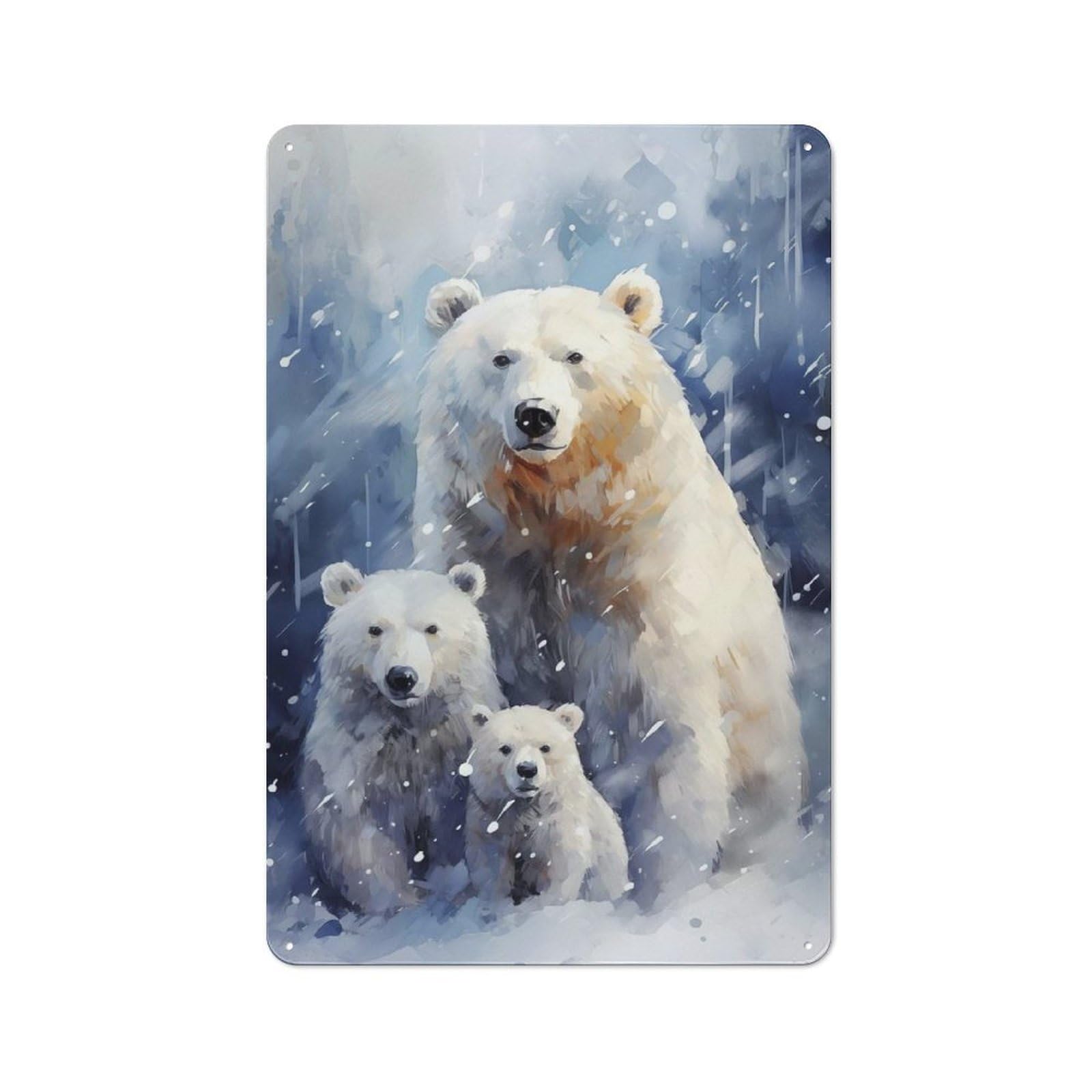 Junmoney Polar Bear Family Xmas Classic Metal Wall Decor 30X20cm, Decorative Metal Sign For Workspace, Cafe, Shop Or Desk Area