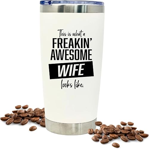 Brooke & Jess Designs Funny Gift for Wife from Husband - Awesome Wife Cup Tumbler Coffee Mug - Great Travel Cup Gifts for Wives from Husbands, Birthday Presents for Her