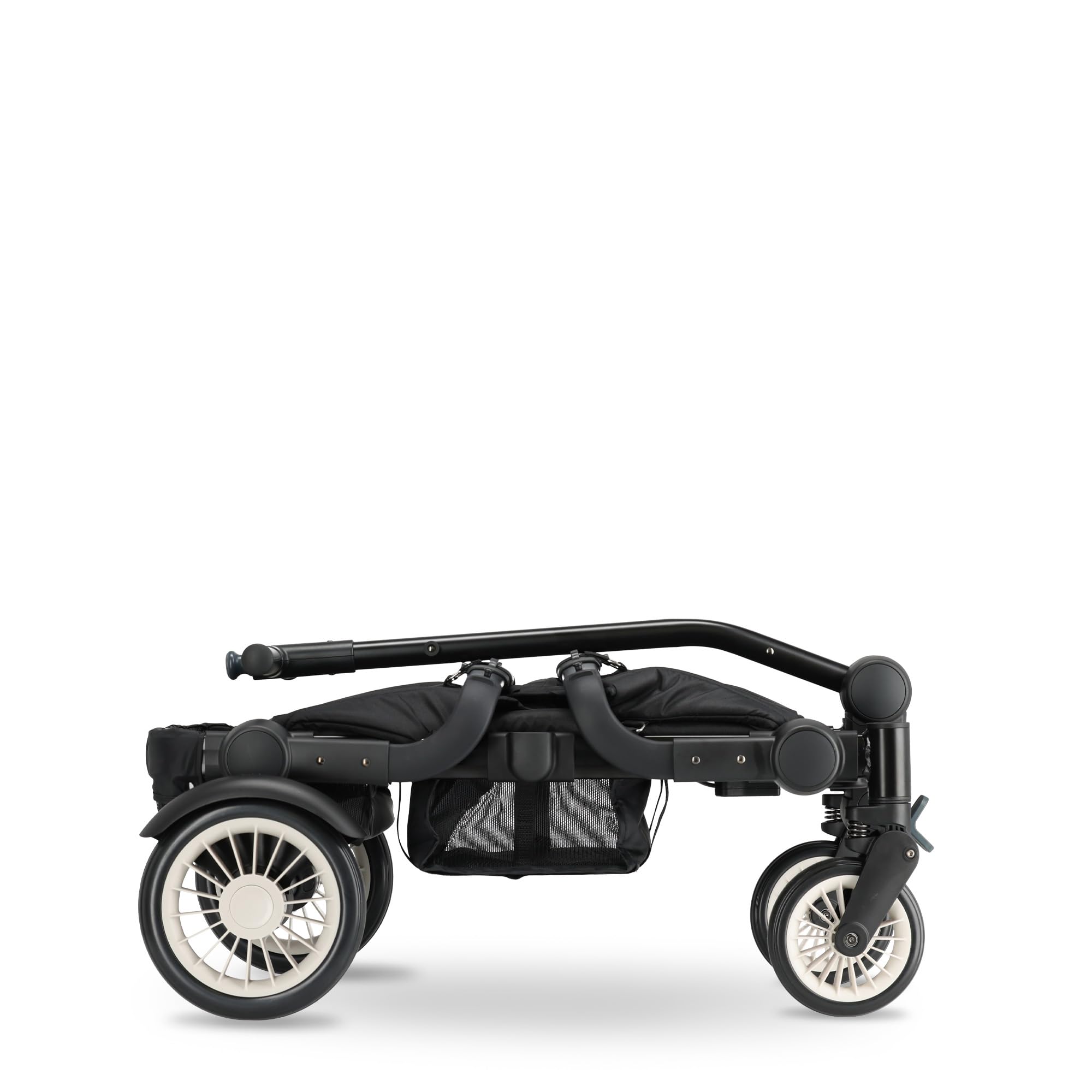 Deryan Sandy Bollerwagen Faltbar für 2 Kinder (9 Monate bis 5 Jahre), Dach Klappbarer Handwagen, Sonnenschutz für Ausflug Strand Camping, abnehmbarem Tablett, Verstellbarer Griff, mit Bremse, Schwarz