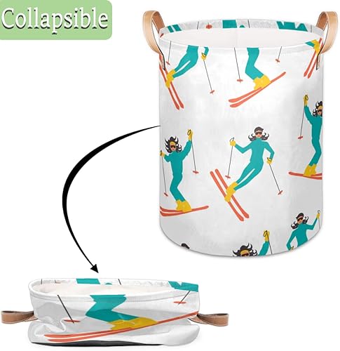 Miniatura 3 de Women Skiing 20.8" Tall Laundry Basket Hampers Foldable Laundry Storage Bin Cesta De Lavanderia Laundry Hamper Basket for Bathroom Bedroom Nursery