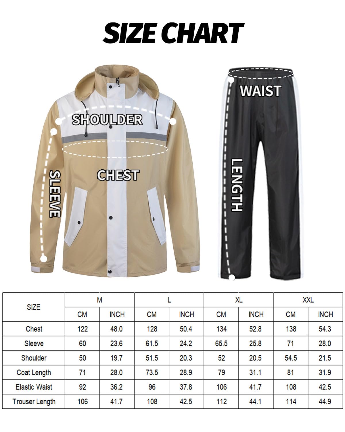 Combinaison de Pluie Imperméable Homme Ensemble de Pluie Coupe Vent Ensemble Veste et Pantalon Imperméables 2 Pièces Manteau Vêtements de Pluie