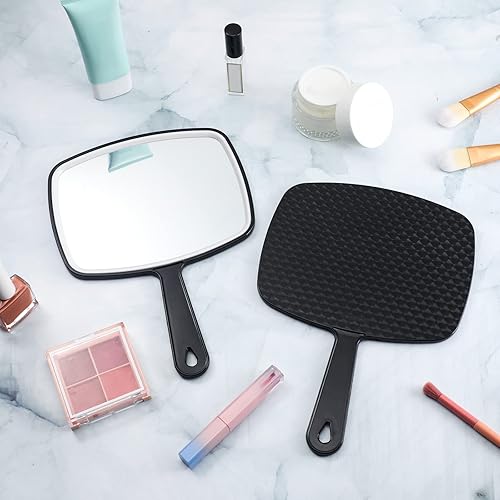 Miniatura 4 de Qunclay Espejo de mano grande de mano con asa, espejo de peluquería multiusos con reflejo sin distorsión, para tocador, maquillaje, salón de