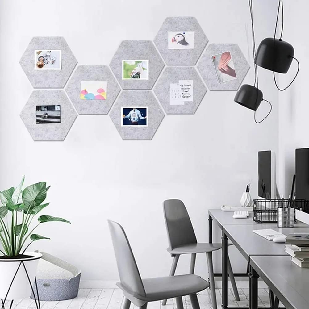 10 Panneaux Hexagonaux En Feutre Adhésifs | Tableau Notes Et Photos | Avec 40 Punaises - Déco Bureau