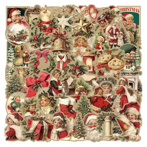Pegatinas navideñas para manualidades, 50 unidades, pegatinas para Navidad, diseño retro, resistentes al agua, decoración para coche, botella, puerta, , frigorífico, ventana, hogar, interior