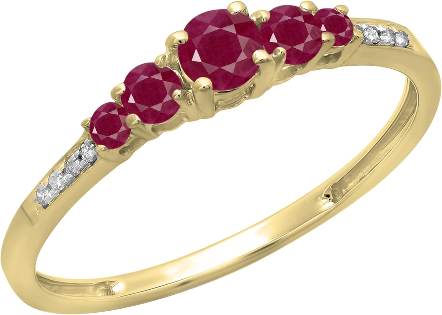 Dazzlingrock Collection 14K Solid Gold Round Cut Ruby & White Diamond Womens Bridal 5 Stone Engagement Ring