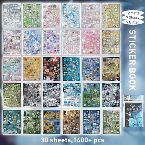 Image of Aesthetic Sticker Book, 30 Sheets Dreamcore & Foodie Designs | Foil, glossy, fine-sand textures with firm matte cover; for journals, planners, scrap albums, collage cards, gifts