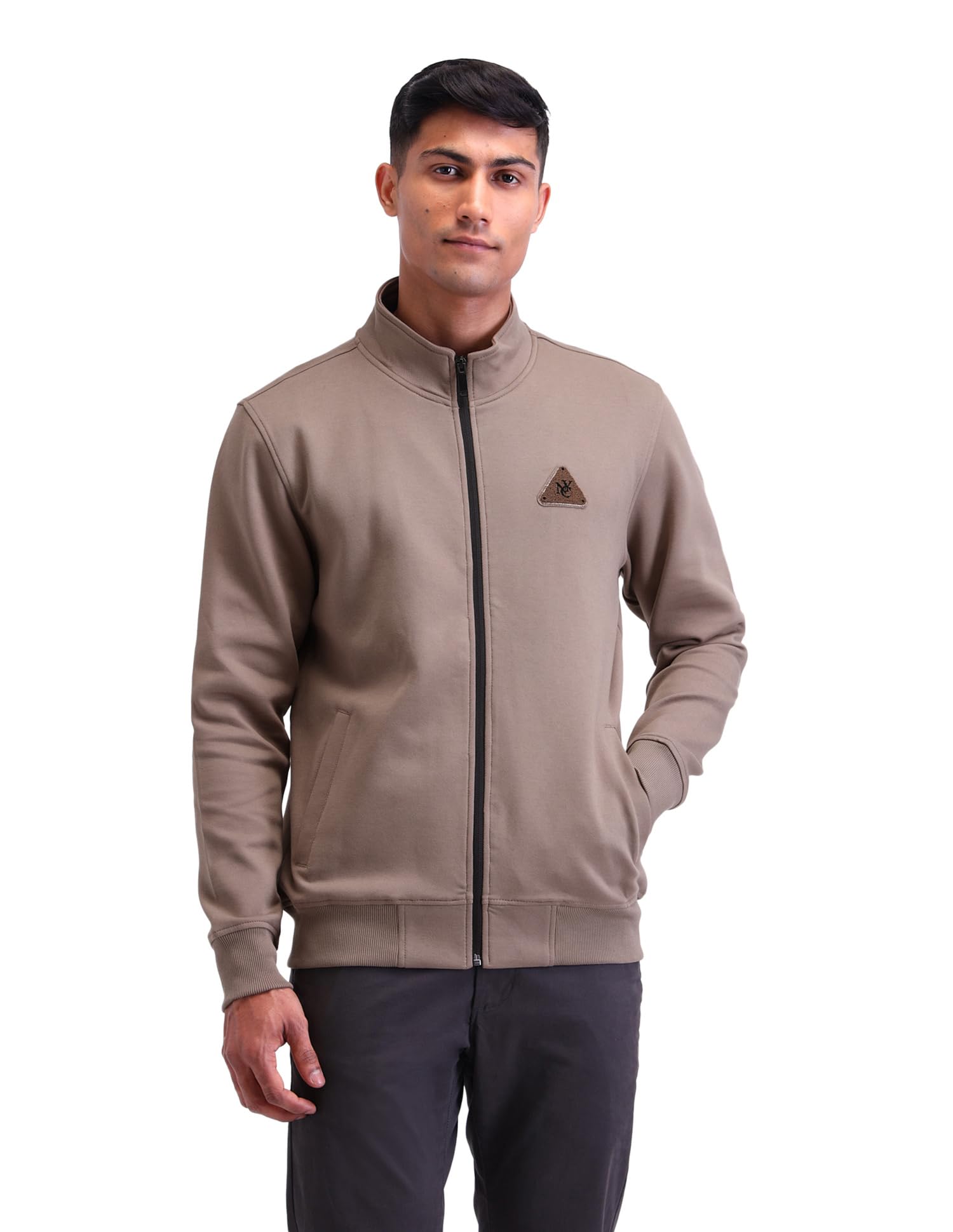 arrow New York Mens Brown Solid High Neck Long Sleeve Casual Cotton Regular Fit Sweatshirt-picture-46