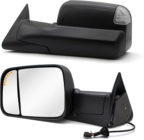 Espejos de remolque aptos para Dodge Ram 1500 2500 3500 1994-1997 Pickup Truck Power, señal de giro, luz de señal de flecha, giro manual, negro