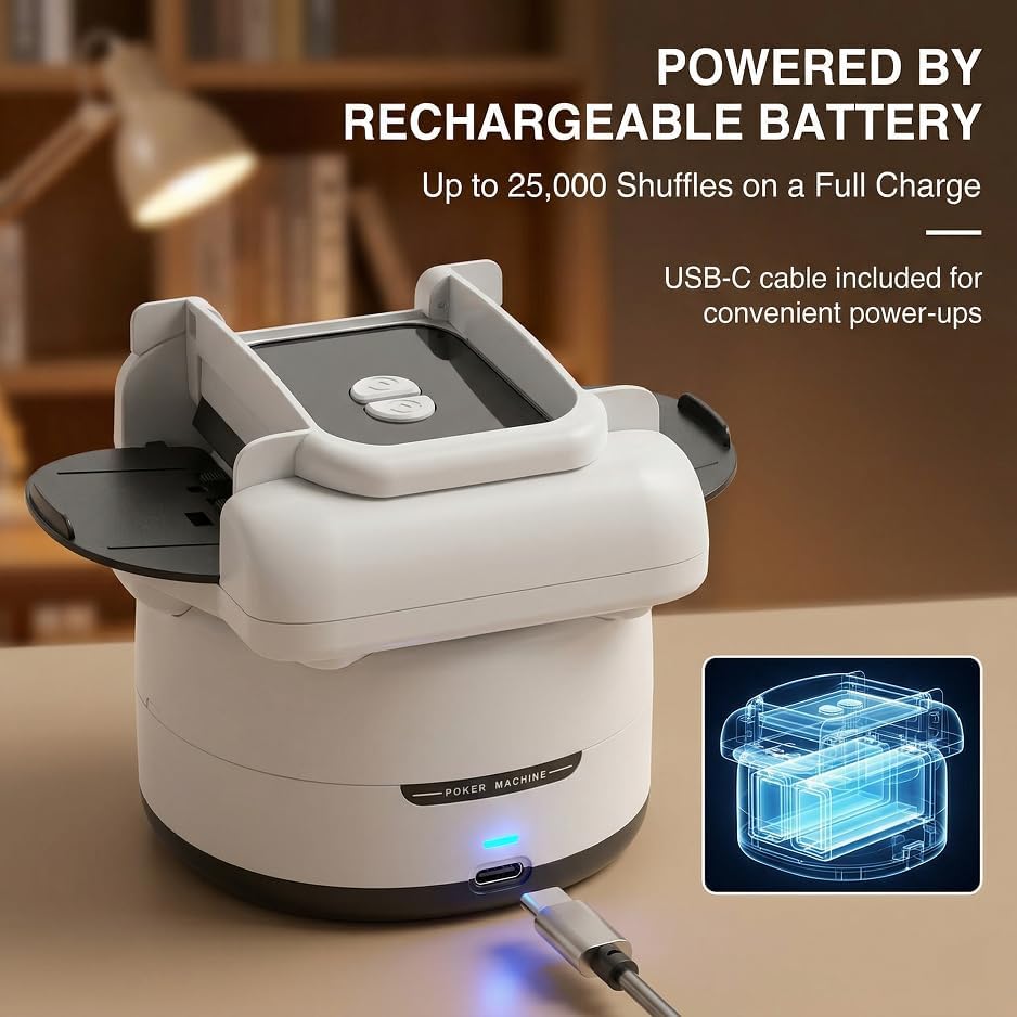 Automatic Pokers Card Shuffler Automatic Card Shuffler 1-4 Deck, Rechargeable Shuffler Machine for Poker Bridge Texas Hold'em Mahjong Cards Canasta