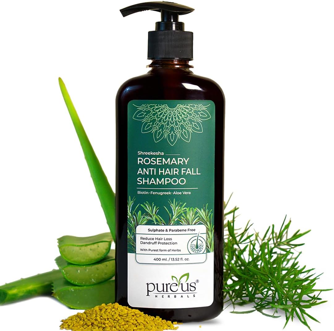 Pureus Herbals Shreekesha Rosemary Anti Hair Fall Suphate & Paraben Free Shampoo for Hair Growth, Reduce Hair Loss & Damage, Hair Fall Control, Anti Dandruff & Frizzy hair | Herbal Hair Cleanser with properties & Pure Powerful Natural Ingredients for Women & Men (400 ml)