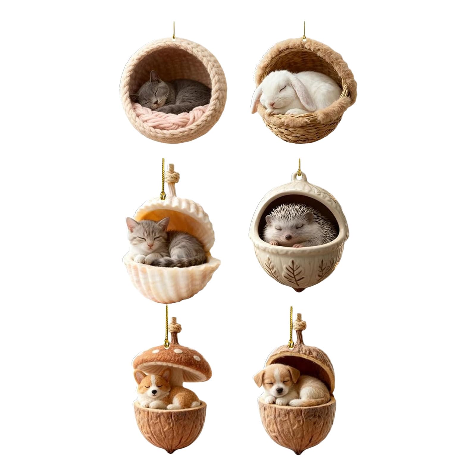 Pack of 6 2D Printed Acorns Ornaments, Forest Theme, Christmas Tree Decoration, Acrylic Art, Pine Cones, Hanging Decorations, Forests, Acorns Christmas Decorations