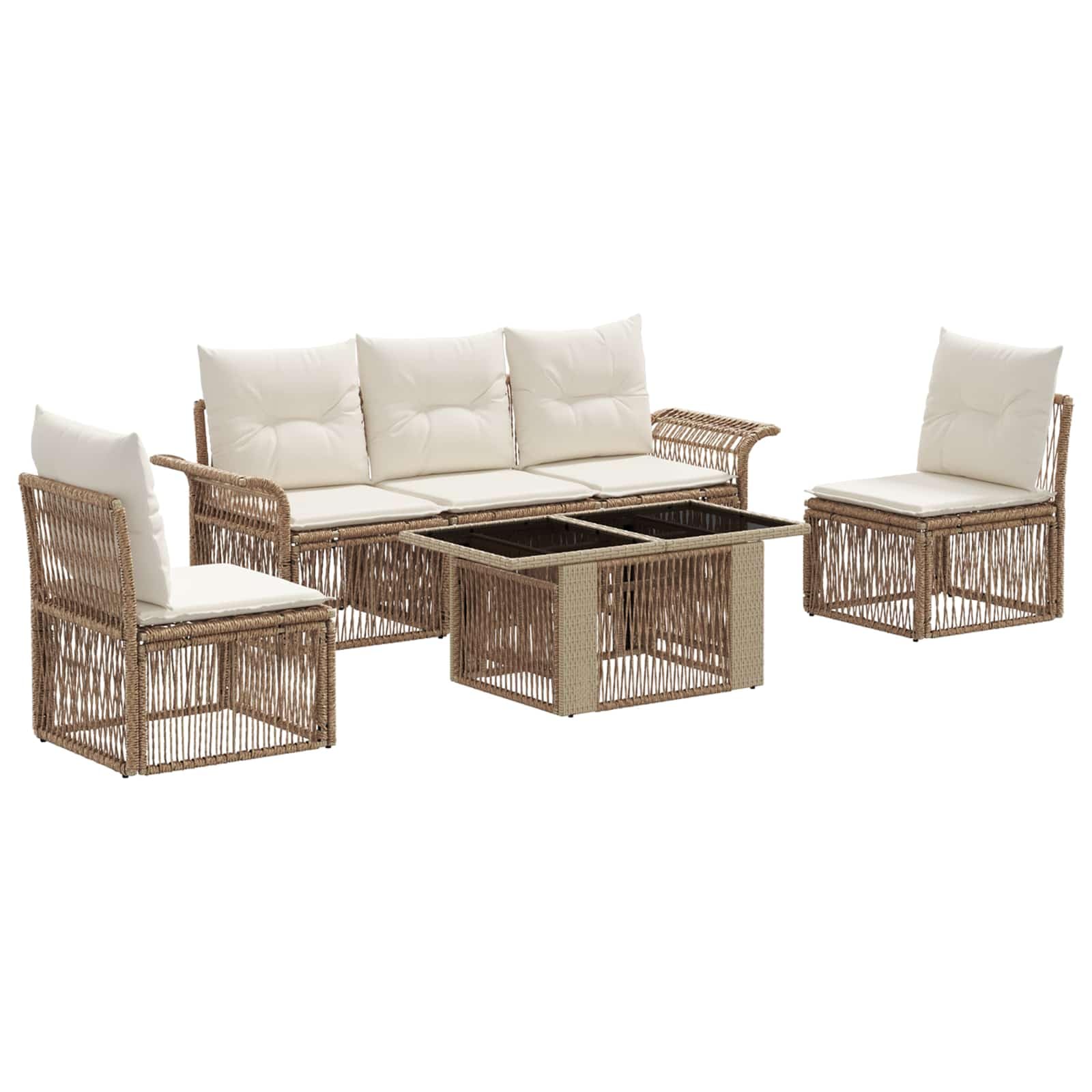 Hothingwell 6-częściowa sofa ogrodowa beżowo-kremowa biała poli rattan