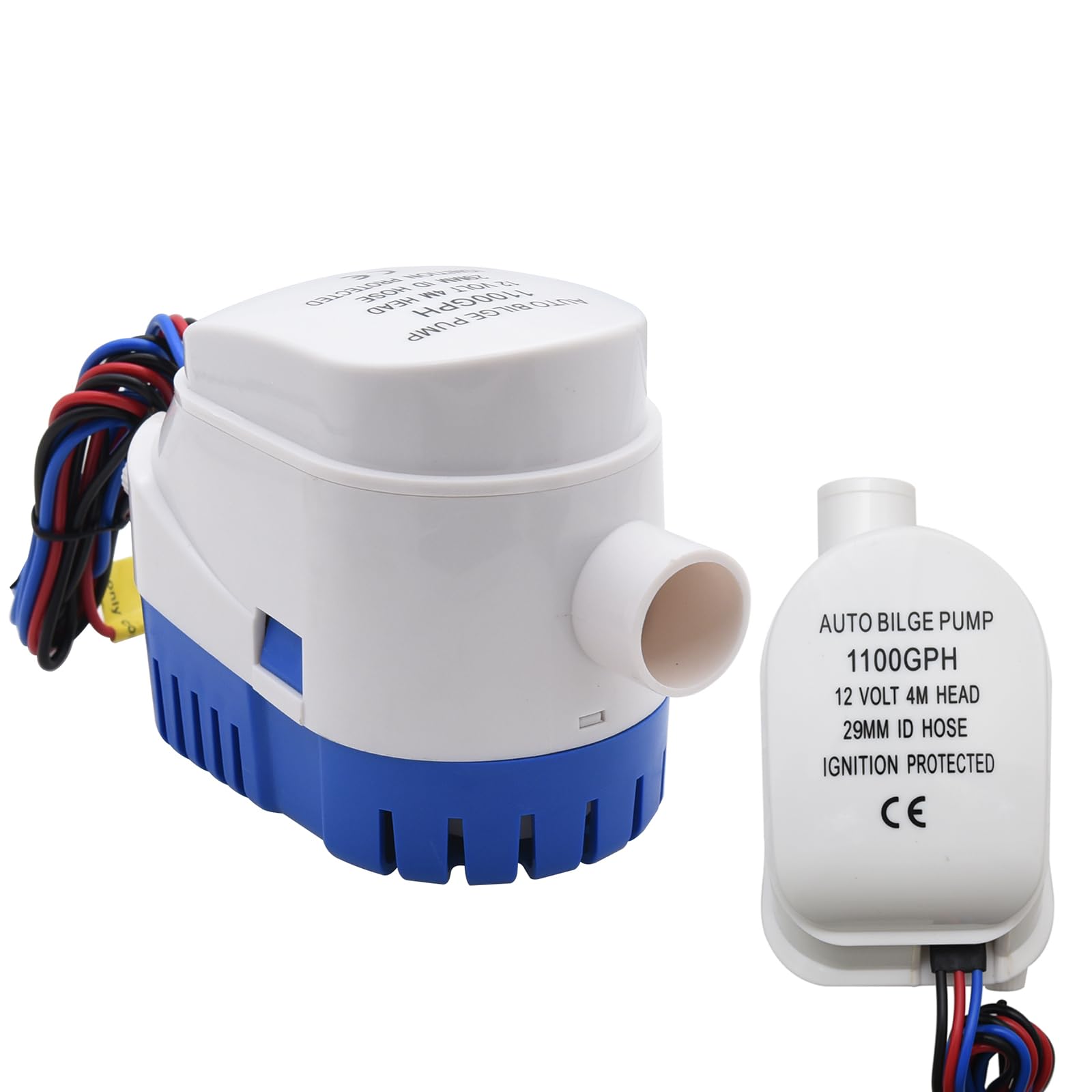 KAOLALI Automatische Bilgepumpe 12V 1100GPH Marine Bilgenpumpe Tauchpumpe 29mm Automatische Boots Lenzpumpe Elektrische Lenzpumpe Bilgenwasser Pumpe für Boote, Teiche, Pools