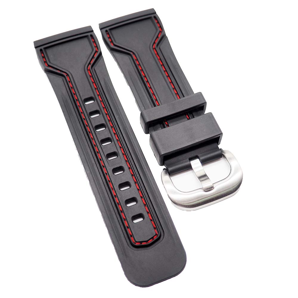 28mm Black Rubber Red Stitching Watch Strap For Sevenfriday
