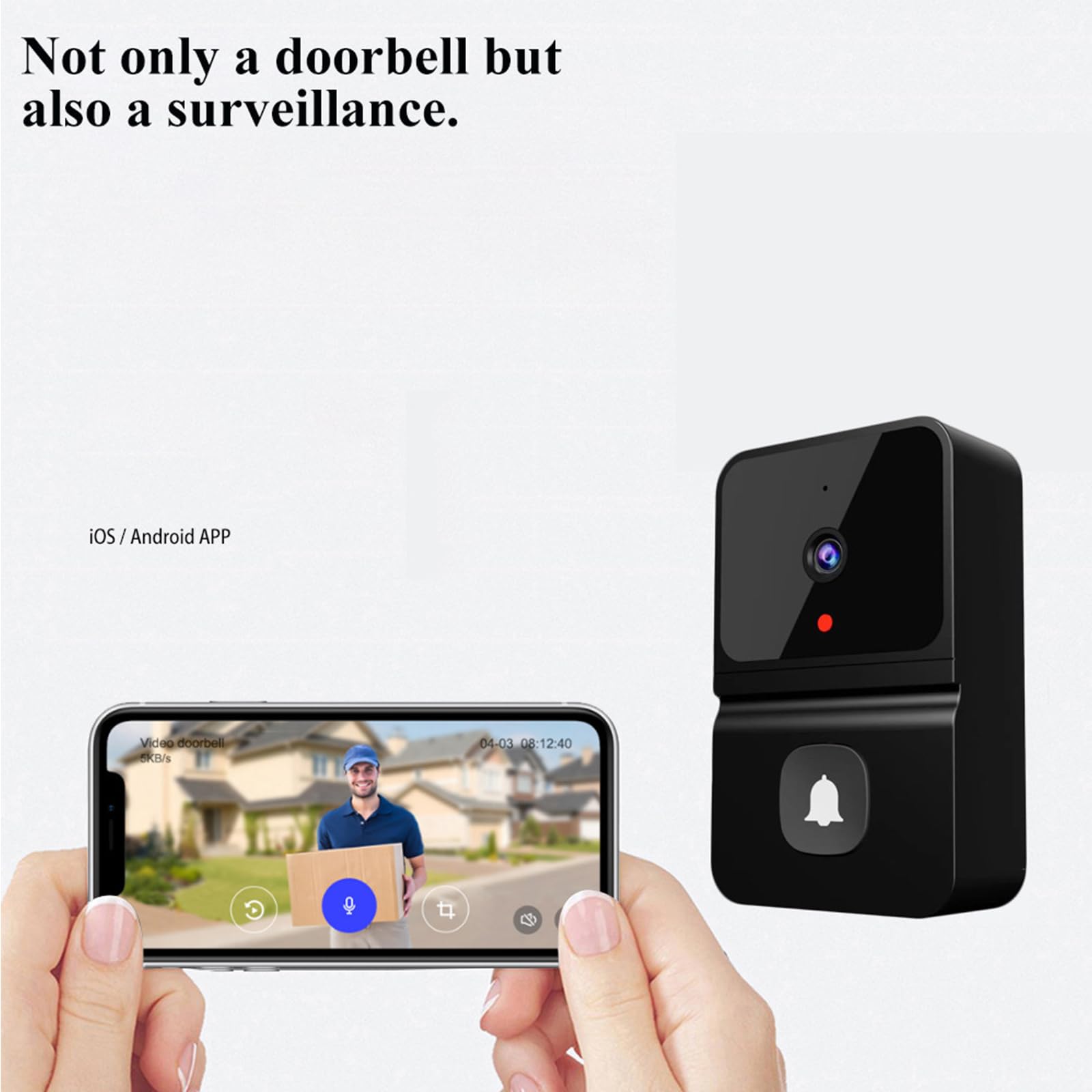Timbre inalámbrico de video con visión nocturna inteligente, audio de 2 vías, intercomunicador visual WiFi recargable por USB, cámara de seguridad para el hogar, dispositivo doméstico inteligente