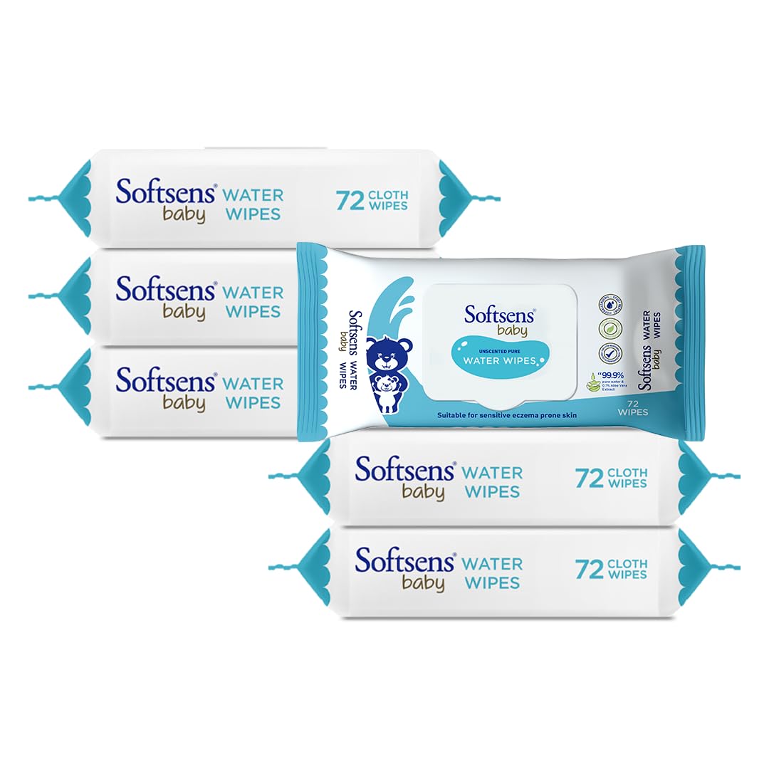 Softsens Baby 99.9% Pure Water Wipes | Pure Aloe Vera Extract with Lid Wipes for Babies (Pack of 6)