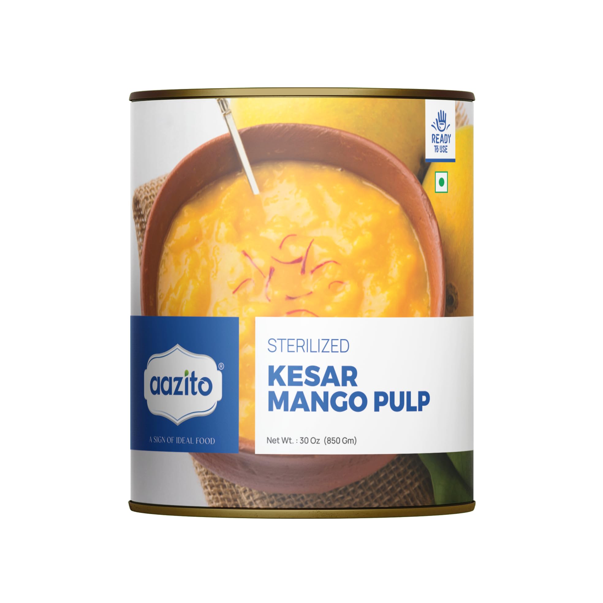 AAZITO Kesar Mango Pulp 850g | Aamras | No Added Preservative | No Added Color | 100% Natural