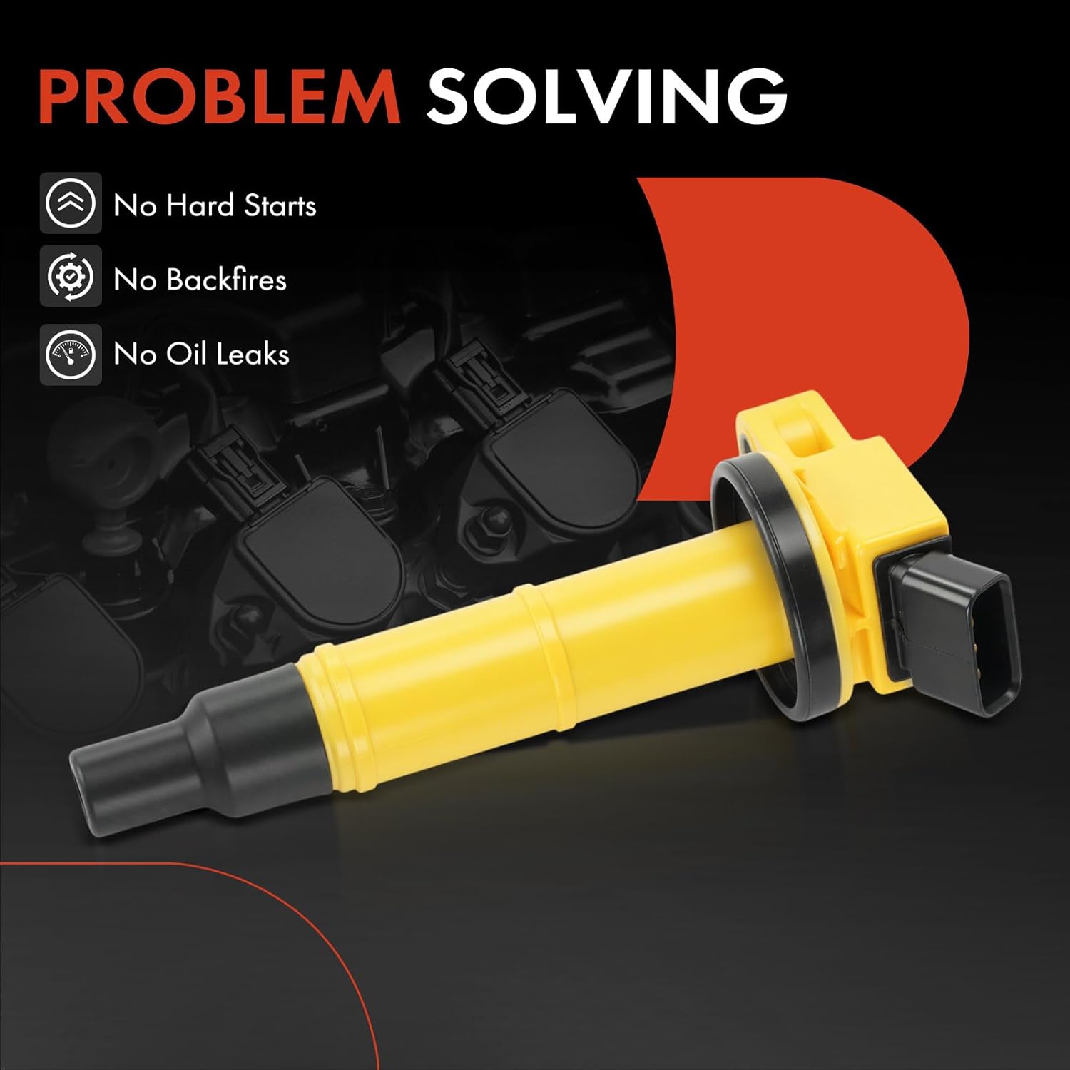 A-Premium Yellow Engine Ignition Coil Pack Compatible with Toyota Camry 2002-2011, RAV4 2001-2008, Corolla 2009-2010, Highlander, Matrix, Solara & Scion tC, xB & Lexus HS250h & Pontiac Vibe, 4-PC Set