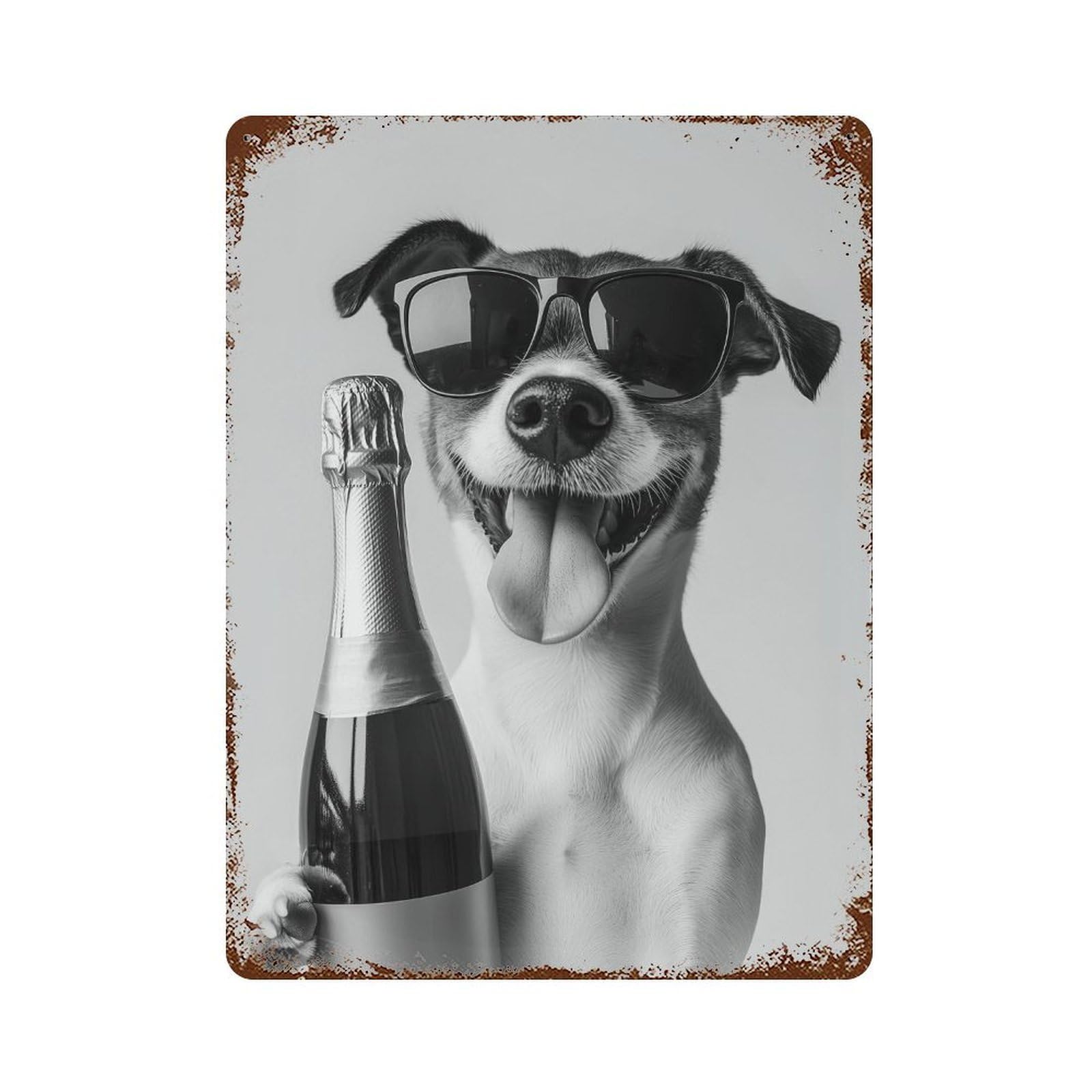 xiaoxiaoshen Jack Russell Drinking Champagne Print Wall Decor Art Metal Tin Poster Modern Home Decor Art Home Bar Shop Decorations Vintage Sign 40x30cm