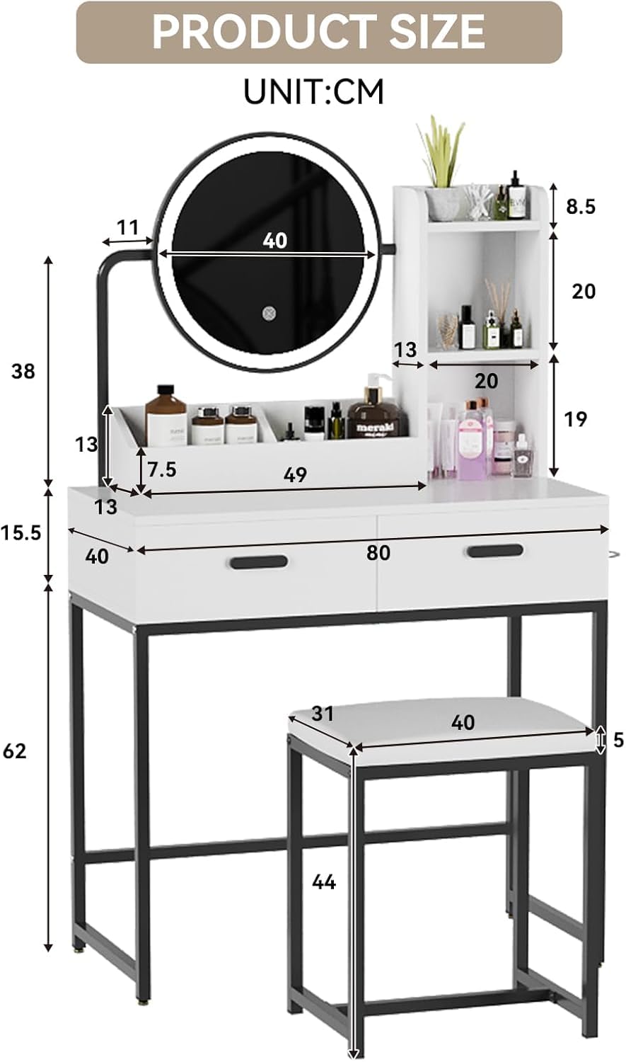 Toeletta Con Specchio LED E Sgabello | 4 Cassetti | Comodino Mobile | YU YUSING - Foto 13