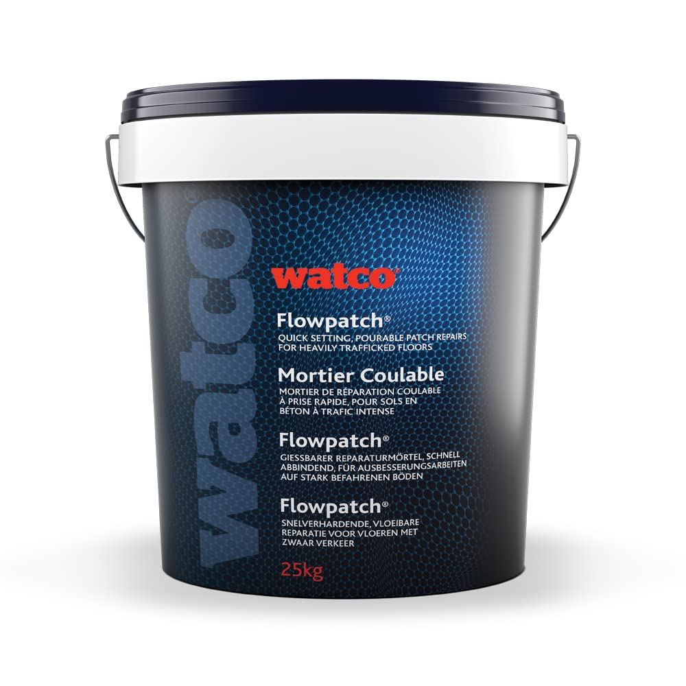 Watco Flowpatch - Pourable Concrete Repair Mortar - Quick, Easy Repairs to Cracks and Holes - for Interior or Exterior Concrete (10kg, Mid Grey)