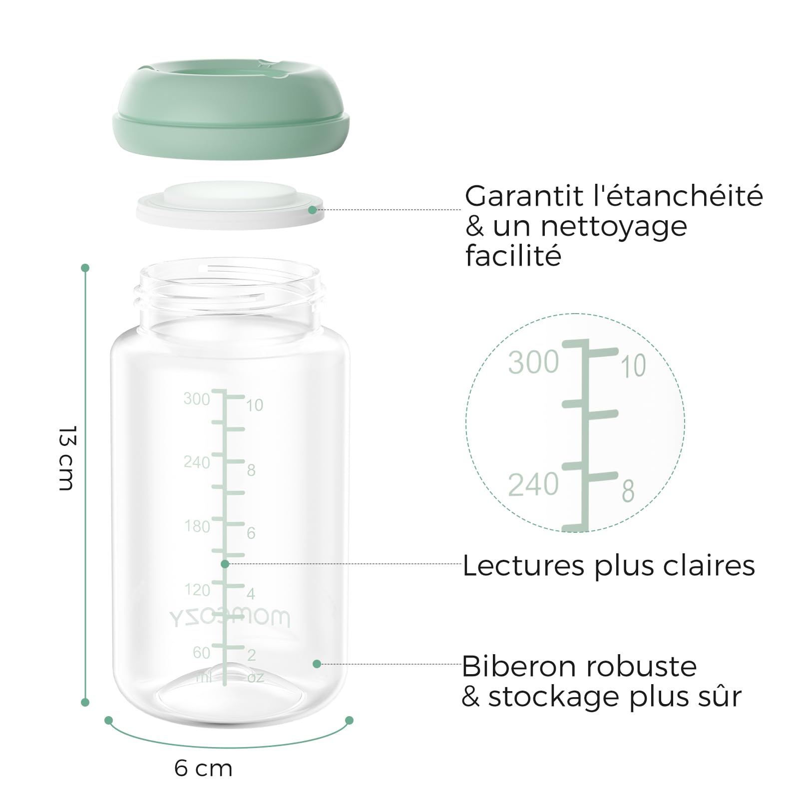 Momcozy Biberons de Stockage Lait Maternel (Lot de 4) 丨Biberon Ergonomique 325 ml丨Conservation Réfrigérateur/Congélateur丨Sans BPA丨Compatible Refroidisseurs Momcozy