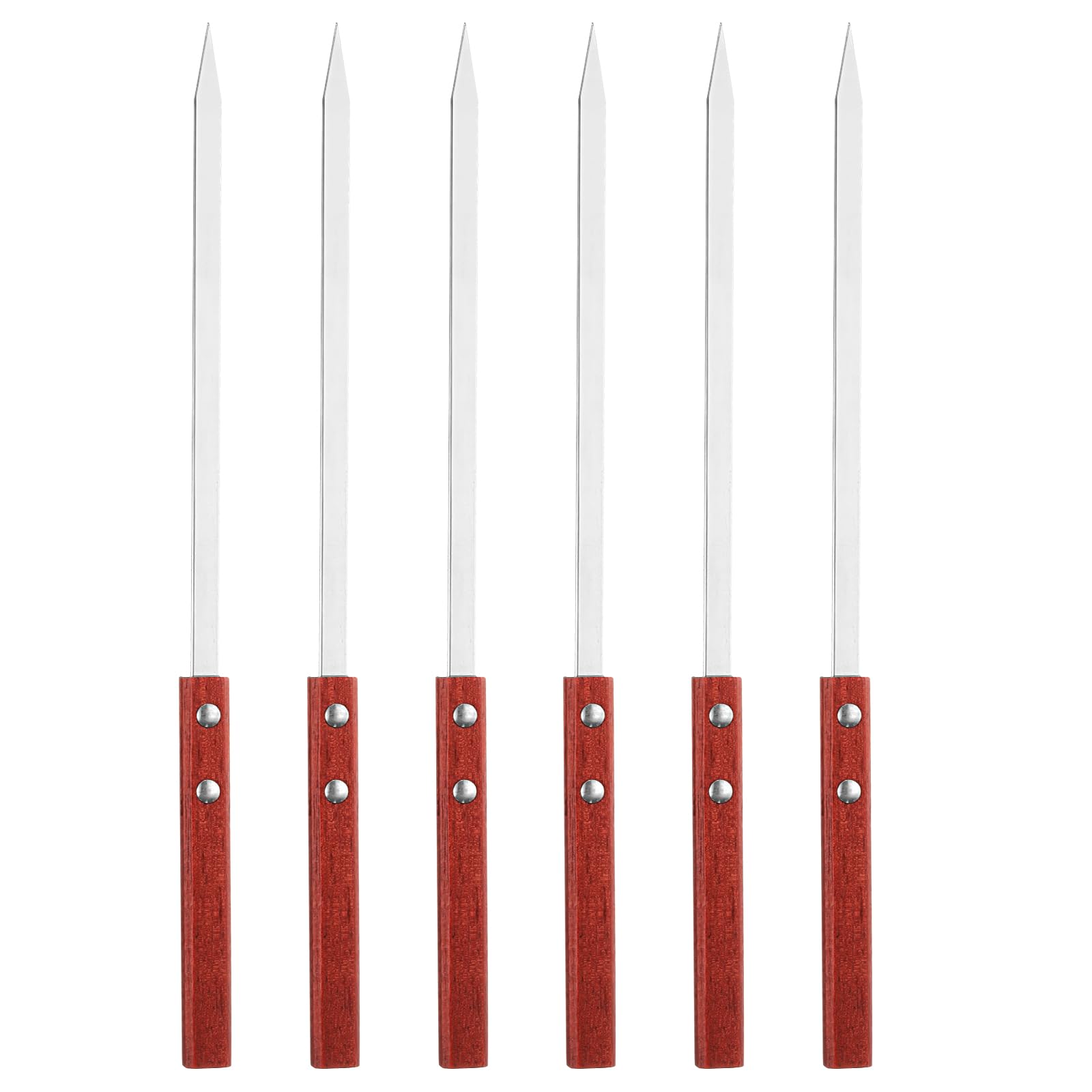 sourcing map 6 spiedini in metallo per grigliare, 57 cm, piatti in acciaio inox, con manico in legno, durevoli, riutilizzabili, per grigliare, barbecue, cucina, picnic, feste, argento