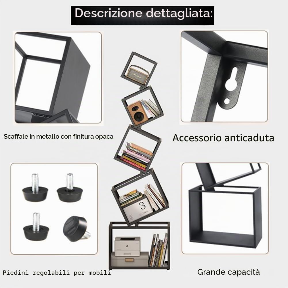 Libreria Etagere,Scaffale Esclusivo Alto 5 Livelli da 72",Librerie Moderne e Geometriche Scaffale in Metallo Fresco,Scaffale ad Angolo per Camera da Letto,Soggiorno,Ufficio Domestico