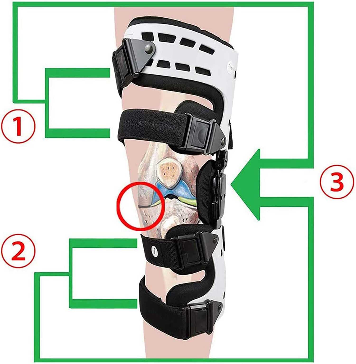 EKSED Unloader ROM Kniebandage, klappbarer Stabilisator, verstellbare Erholungsunterstützung für ACL, MCL, PCL-Verletzung, Meniskusriss, Arthritis