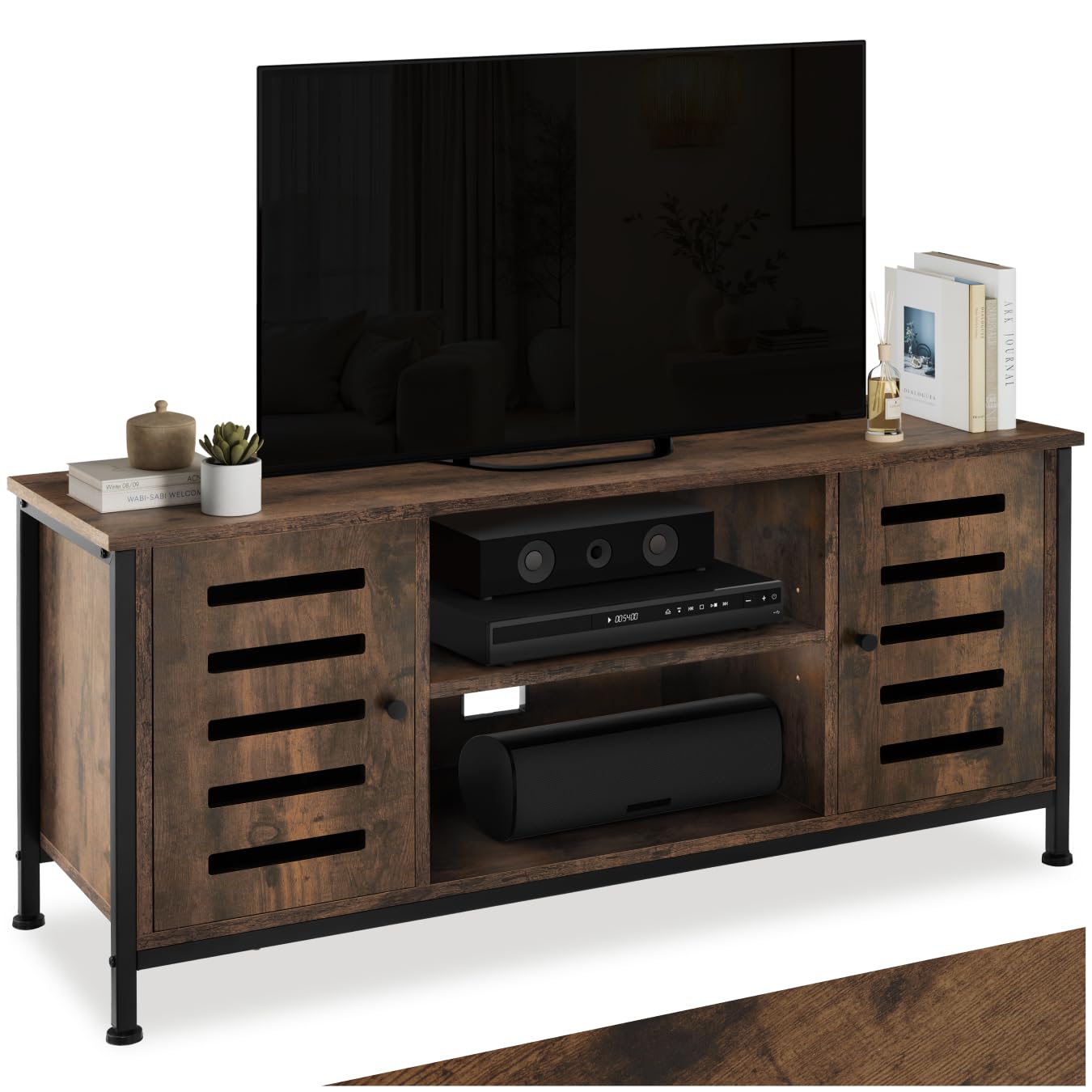 tectake 801106 Mobile da TV Carlow, 2 ripiani con porta, Piedi in plastica regolabili in altezza