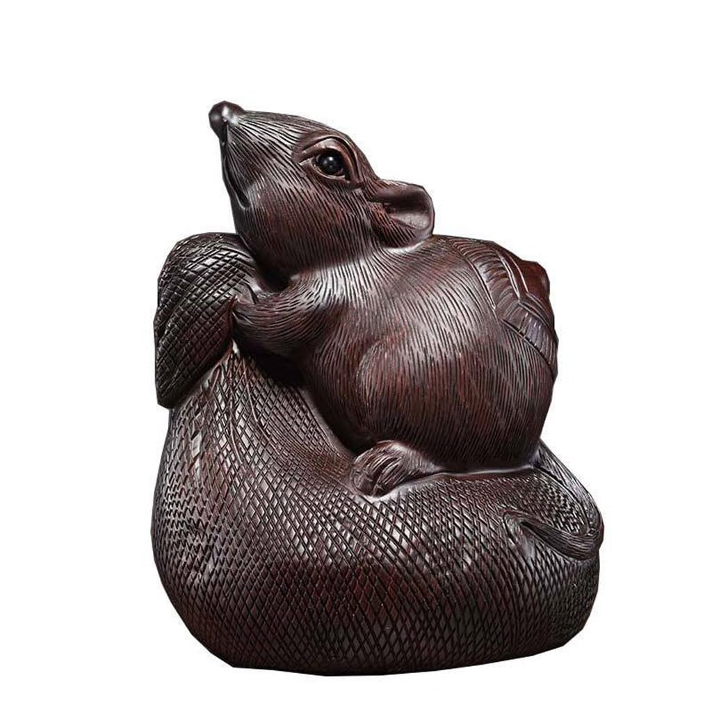 ATREDESES Office Decor Solid Wood Carving Mouse Ornament Home Living Room Office Entrance Decoration Mahogany Crafts Home Decor(5.9in)