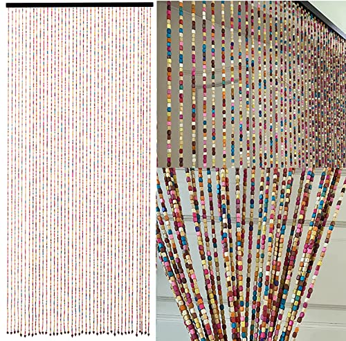 36 inches x 79 inches (Rainbow) FlavorThings 41 Strands Rainbow Colorful Hippie Boho Bohemian Natural Wooden Door Beaded Curtain Doorway Beads Bamboo Beads