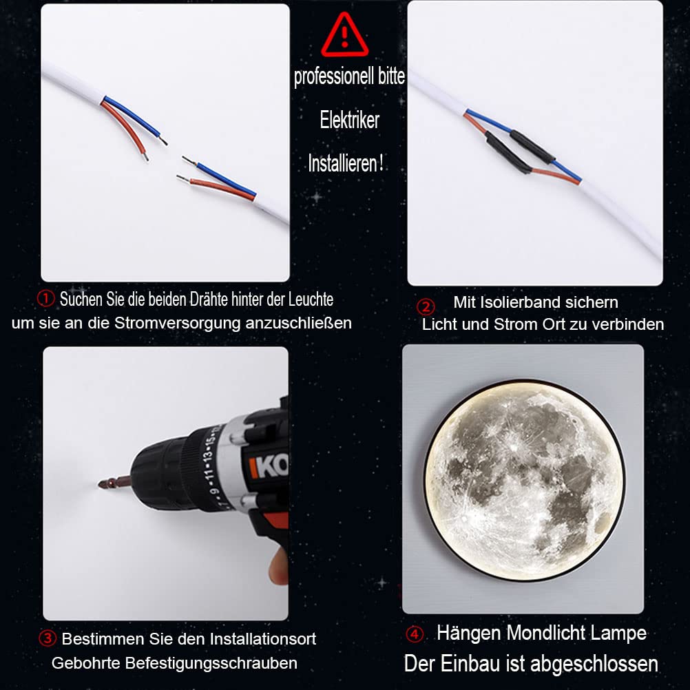 Lampada da Parete a LED a Forma di Luna, Lampada per Bambini dimmerabile con Telecomando, 18W, Rotonda, per Interni, Ideale per cameretta, Comodino, Illuminazione Notturna Decorati