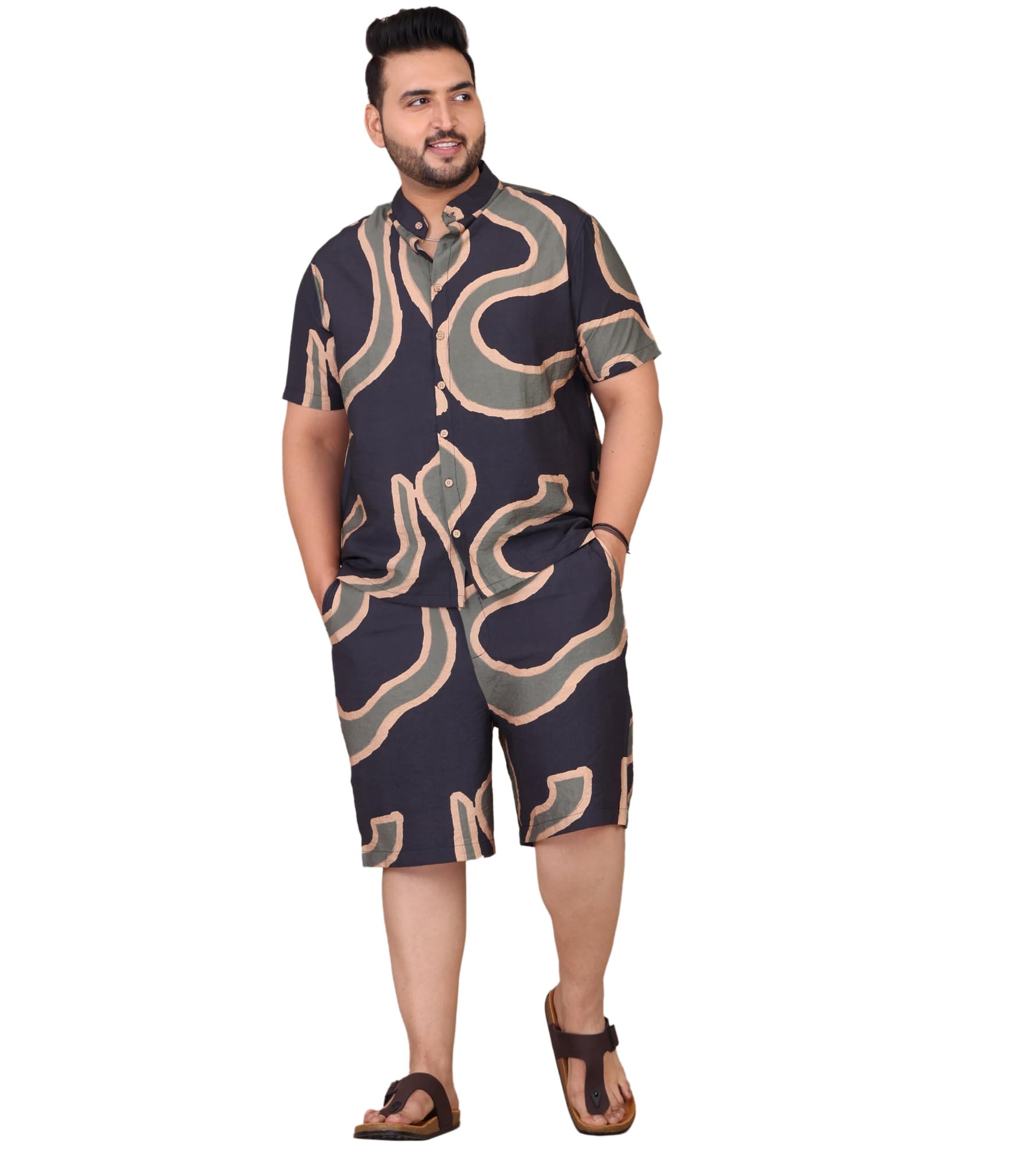 Men's Nylon Viscose Printed Co-Ord Set for Men|2 Piece Sets|Shorts & Shirts Combo|Vacation Dress|Casual|Latest|New (Multi Colour)-image-46