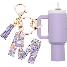 Mini Tumbler Keychain Chapstick Holder,Cute Stanley Cup Charms For Backpack Initial Letter Keychains For Women Girls