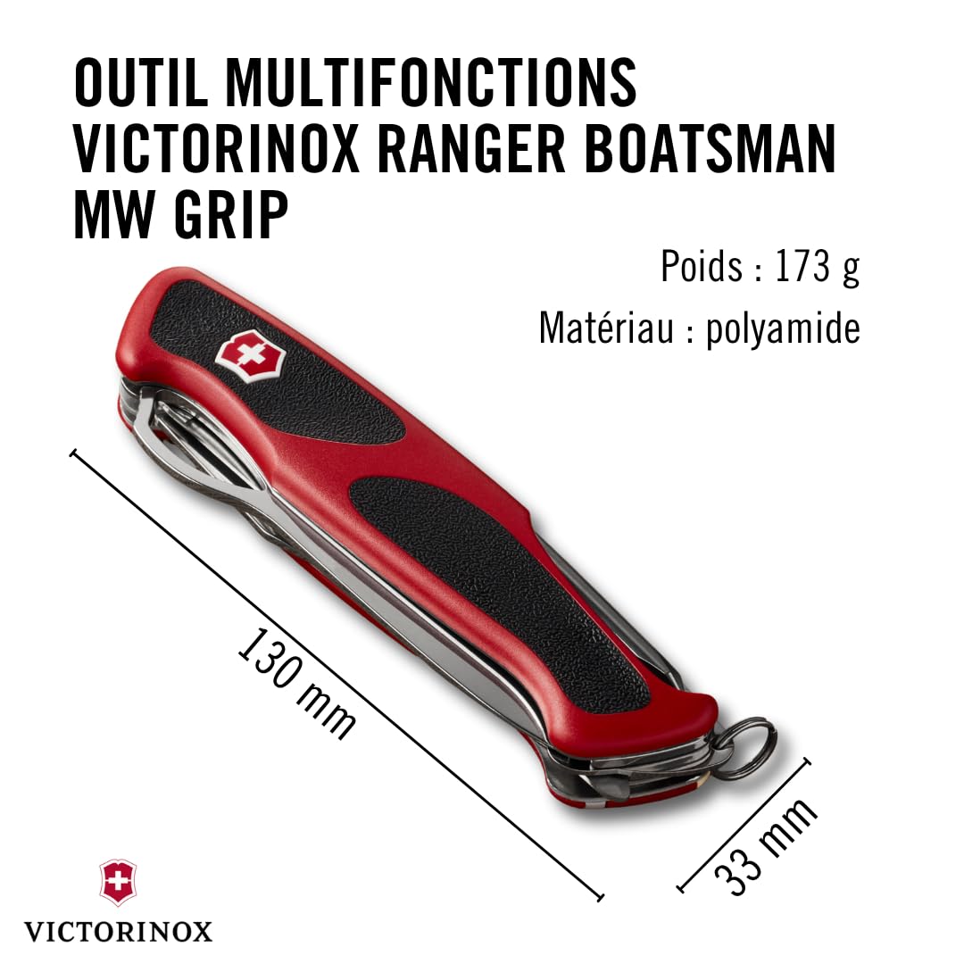 Victorinox Ranger Grip 78 Couteau de Poche Suisse, Multitool, 12 Fonctions, Lame Fixe, Ouverture Une Main