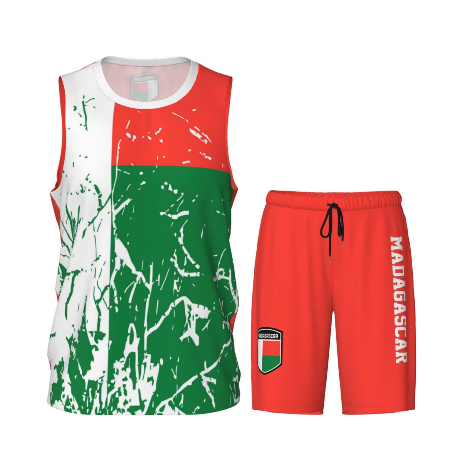 Madagascar Flag Grain (2) Basketball Jersey Uniform Suit for Men Women Adults Training Athletic Set