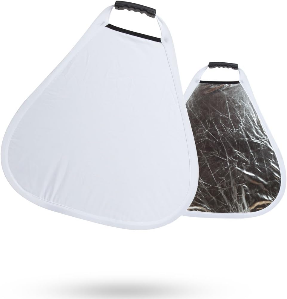 UNPLUGGED STUDIO 2in1 Triangle Reflector M Size AC-035 – Foldable White/Silver Light Modifier for Portrait, Product, and Macro Photography
