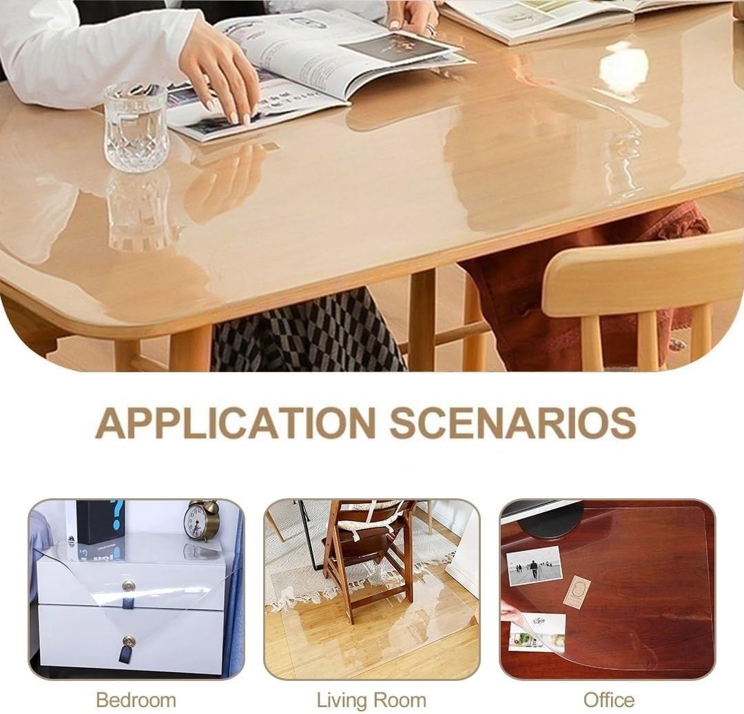 1.5mm Thick Waterproof Plastic Rectangular Non-Slip Table Mat, Waterproof PVC Transparent Tablecloth Protector, Easy to Clean, Suitable for Kitchen and Office Desks. 59x91in