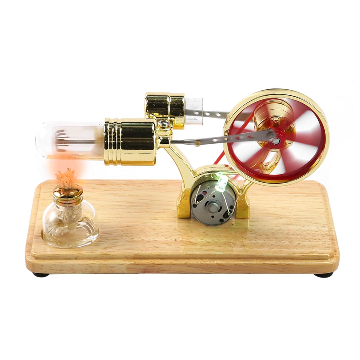Hoite Mini Stirling Engine Generator Model Science Educational Kit, Gold Red, 8.5x16x9.5cm - Image 2