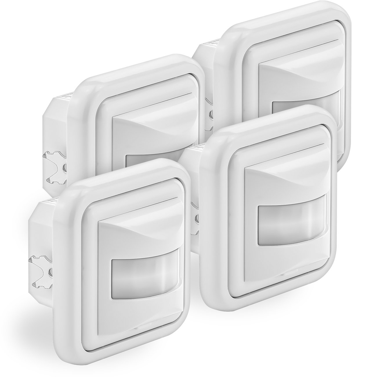 deleyCON 4X Infrarrojos Detector de Movimiento Empotrado Montaje en Pared Interno Control de Luz 160° Área de Trabajo Alcance de 9m Sensor de Luz Integrado Blanco