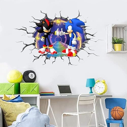 Miniatura 4 de Calcomanías de pared Sonic para habitación de los niños decoración de sala de estar juego de dibujos animados 3D calcomanías de PVC P0435