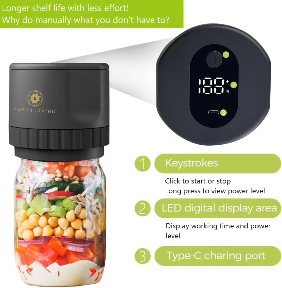 Miniatura 2 de Kit eléctrico de sellado al vacío de tarros Mason con tapas de boca ancha y regular, sellador al vacío para tarros de conservas y almacenamiento de