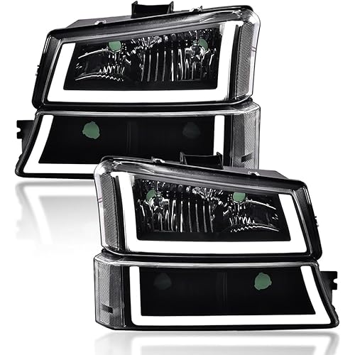 LED Headlight Assembly Headlamp Compatible with 2003-2006 Chevy Avalanche Silverado 1500 2500 3500 Driver and Passenger Side, Clear lens Black Housing Clear Reflector