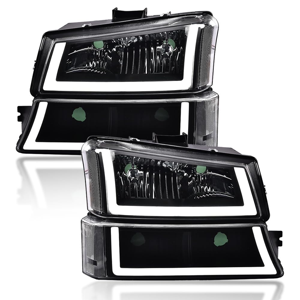 CNNELL LED Headlight Assembly Headlamp Compatible with 2003-2006 Chevy Avalanche Silverado 1500 2500 3500 Driver and Passenger Side, Clear lens Black
