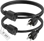 PLUGTUL 3 Foot Extension Cord Black, 2-Pack Short Power Cord, Indoor/Outdoor 16 Gauge 3 Prong Grounded Wire ETL Listed, 13A 1625W 125V SJTW