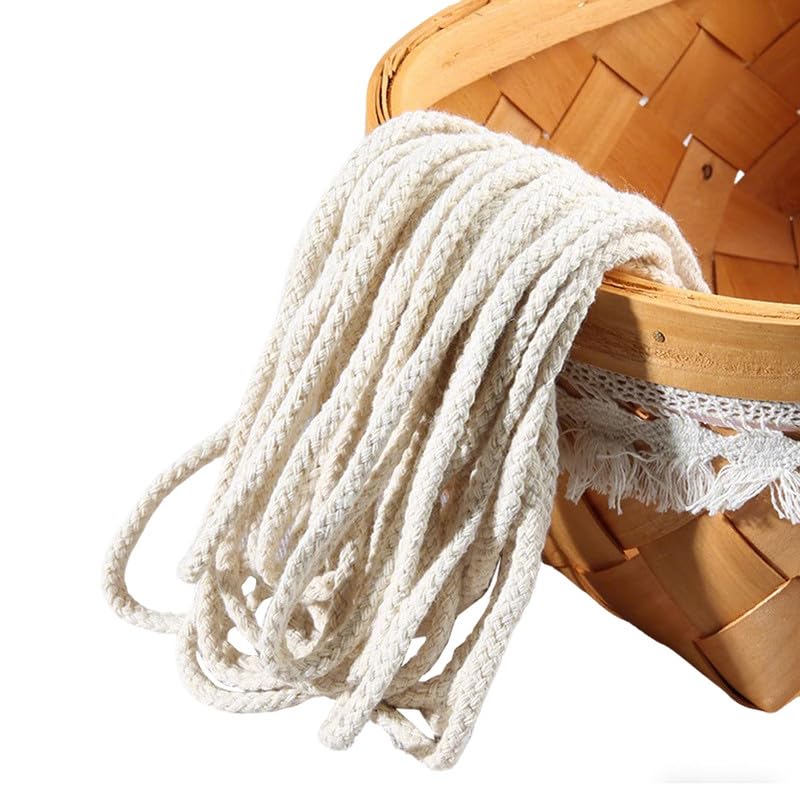 10Meters Braided Cotton Rope 5MM Wide Braided Macrame Cord Beige Twisted Cotton Cord for Sewing DIY Crafting
