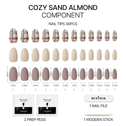 Miniatura 5 de MUZMAK Uñas postizas reutilizables a presión, largas, medianas, cortas, ataúd, almendra, 36 piezas, kit de uñas postizas rojas, cobertura completa,