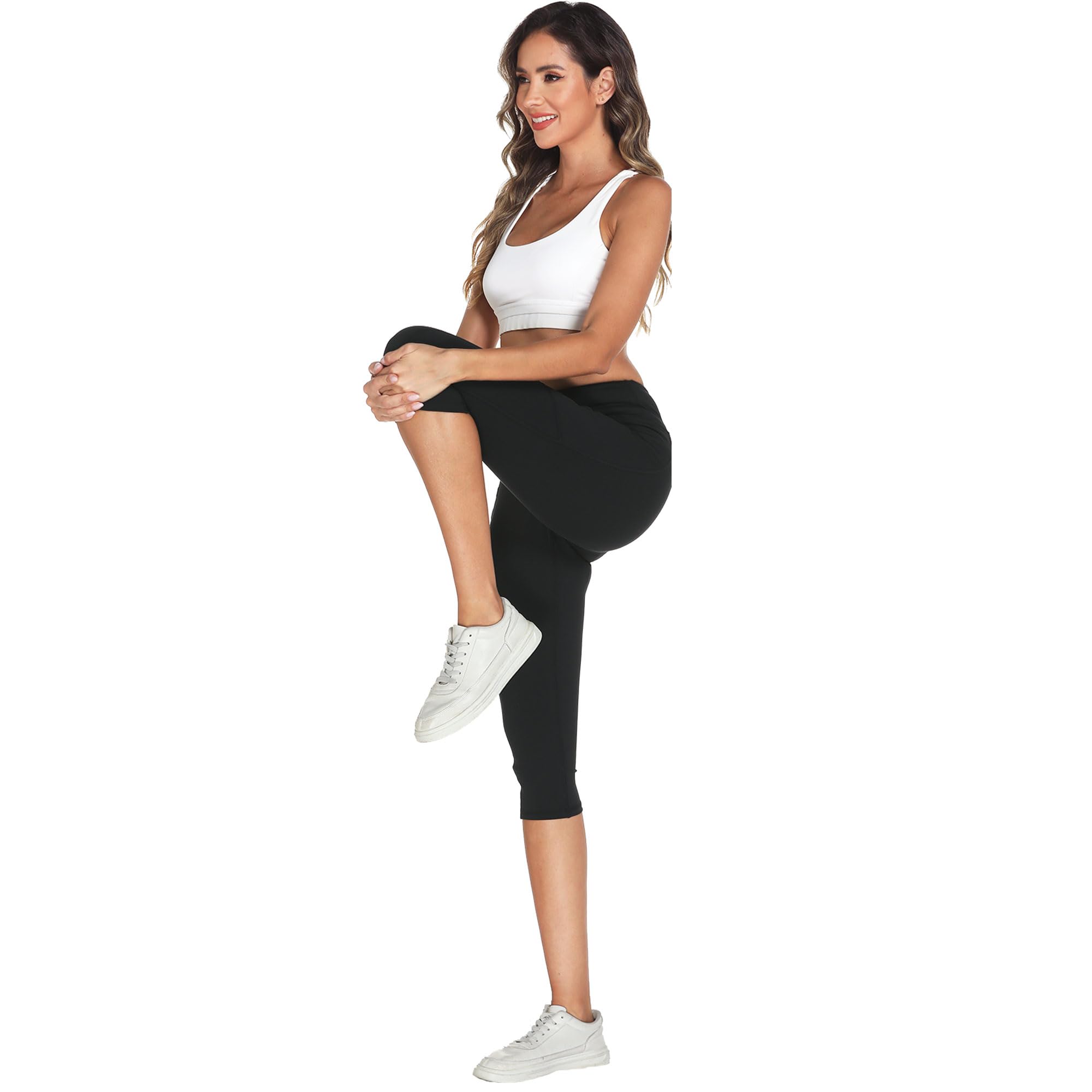 adorence 3/4 Leggins Sportivi Donna con 5 Tasche, Leggins Estivi Donna Vita Alta, Leggings Corti Yoga Opaco