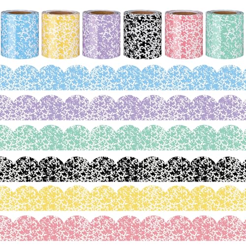 Image of Fuutreo 6 Roll 197 ft Composition Bulletin Board Borders Colorful Composition Notebook Classroom Decorations Scalloped Border Trims for Back to School Chalkboard Door Wall Decor